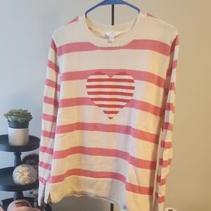 Striped Heart Womens Sweater